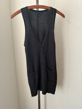 Banana Republic sz s Grey Women Long Sweater Vest Menswear Merino Wool Academia